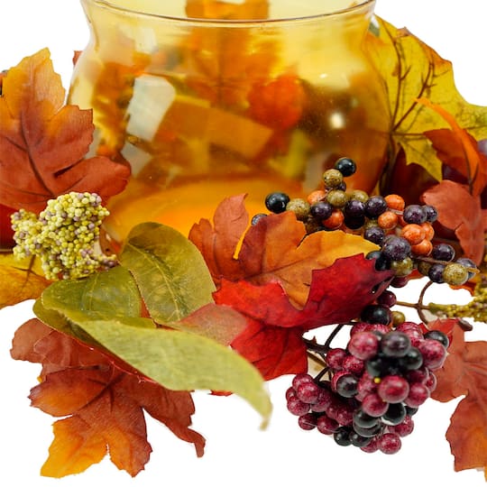 17" Autumn Apple & Berry Hurricane Glass Pillar Candle Holder